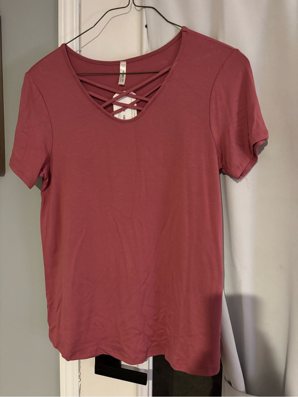 Magic Fit Crisscross V-Neck Short Sleeve Tee - Rose